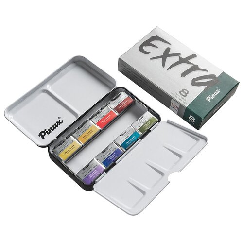 фото Pinax набор акварели "extra" №4, 8 кювет в мет. пенале, однопигментная
