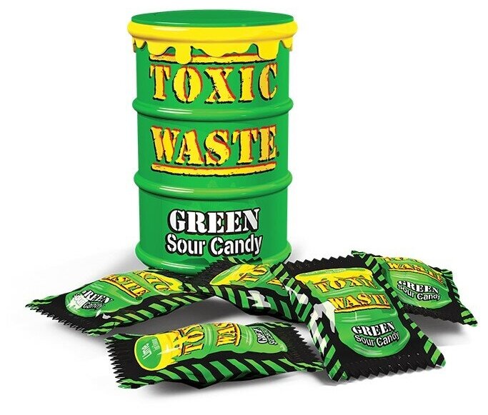 Набор кислых конфет Toxic Waste фрукты зеленая банка 42 гр. (2 шт) - фотография № 3