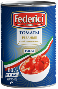 Томаты (помидоры) Federici резаные в собственном соку, 425 мл