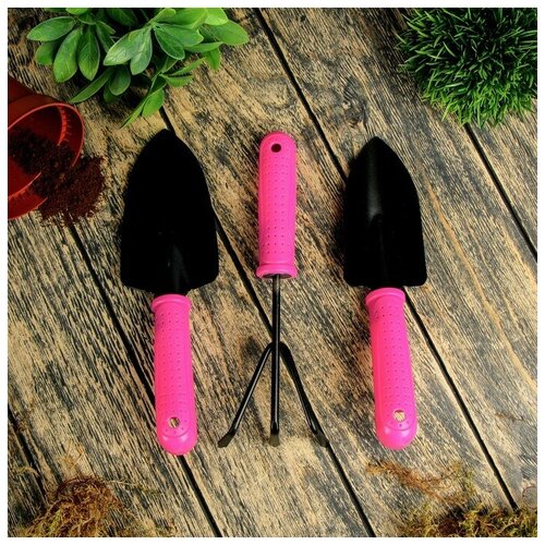 фото Набор садового инструмента, 3 предмета: рыхлитель, 2 совка, пластиковые ручки mikimarket