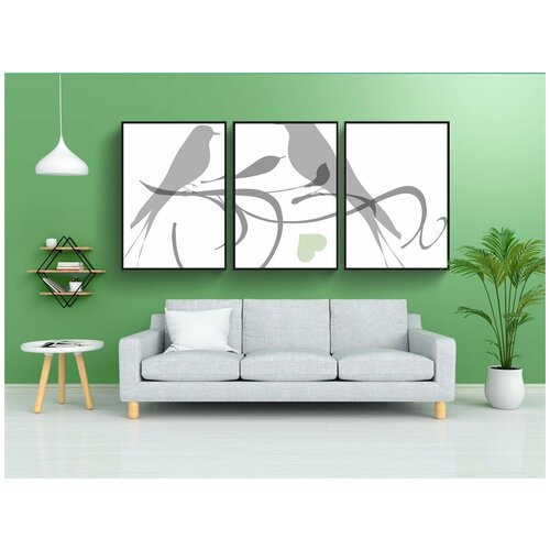 фото Набор модулных постеров для интерьера "птицы, сидя, сердца" 60x90 см. в тубусе, без рамки lotsprints