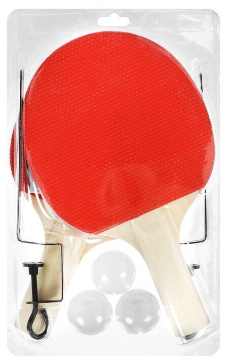 Набор для игры в настольный теннис. В комплекте: 2 ракетки, 3 шарика, стойки, сетка. SH-012)