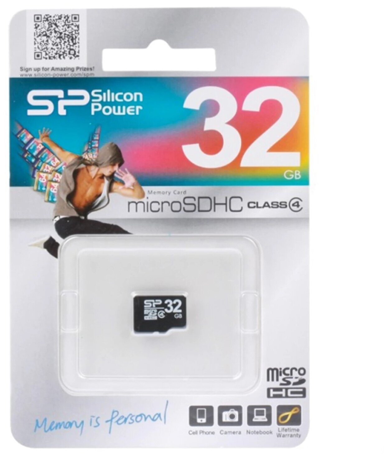 Карта памяти micro SDHC, 32 GB, SILICON POWER, 4 Мб/сек. (class 4), SP032GBSTH004V1