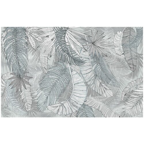 Фотообои Уютная стена Графичные листья пальм в зеленом цвете 420х270 см Бесшовные Премиум (единым полотном)