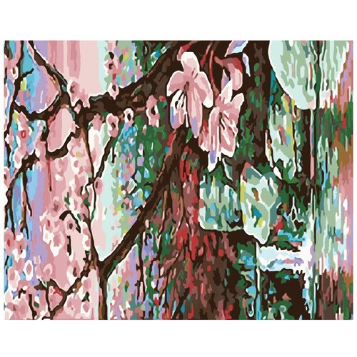 Картина по номерам, Живопись по номерам, 72 x 90, ARTH-AH333, Сакура, цветы, река, Япония, вечер, пейзаж, природа