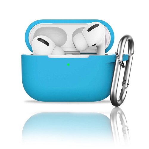 фото Чехол inaks для наушников apple airpods pro силиконовый с карабином, голубой