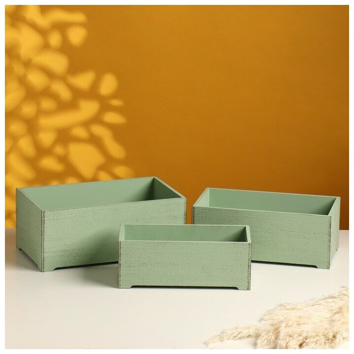 фото Набор ящиков деревянных "Прованс" 3 в 1 (25х14,5х10; 23х12,5х9; 21х10х8)см оливковый