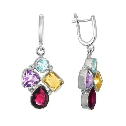 Серебряные серьги 'Калейдоскоп' с полудрагоценными камнями