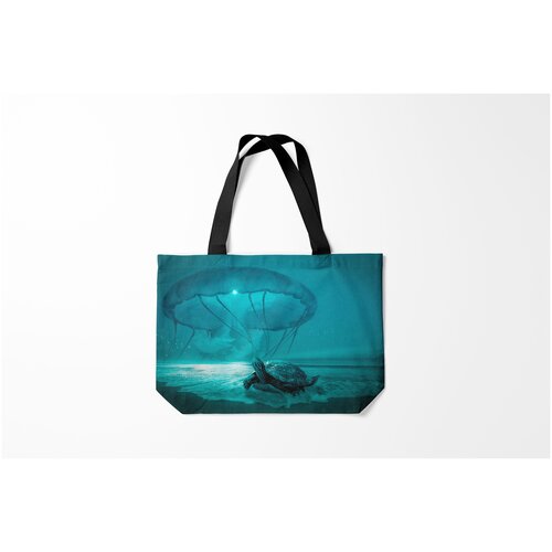 фото Сумка-шоппер / 46х35 см / популярные иллюстрации / животные медуза и черепаха burnettie