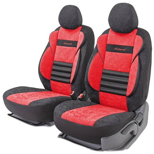 фото Получехлы на передние сиденья autoprofi cmb-0405 bk/rd comfort combo, велюр, 5 мм поролон, 3d крой, поясничный упор, 4 пред., чёрный/красный