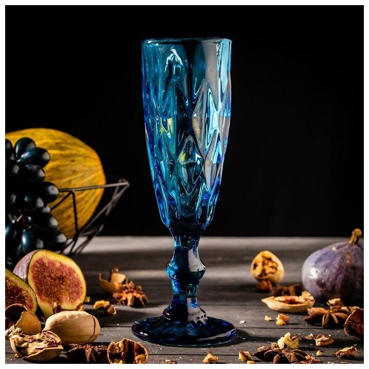 Бокал для шампанского Magistro «Круиз», 160 мл, 7×20 см, цвет синий