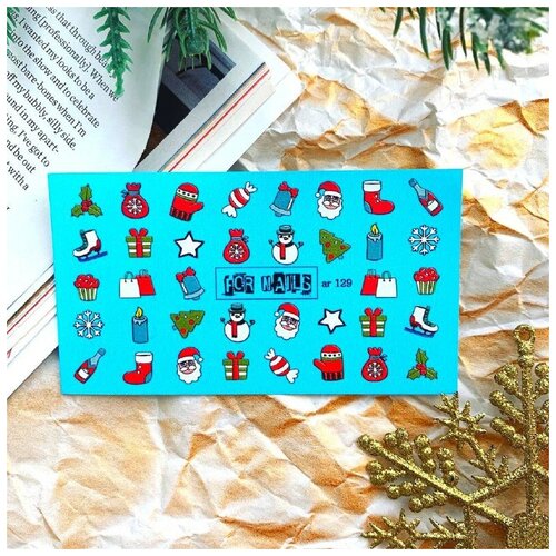 Слайдер (водные наклейки) для дизайна ногтей FN-AR129 Зима Рождество Новый год На любой фон