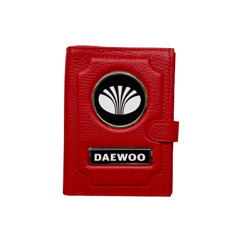 Обложка для автодокументов и паспорта Daewoo (део) кожаная флотер 4 в 1