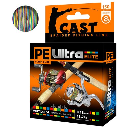 pe ultra elite 10 Плетеный шнур AQUA PE ULTRA ELITE CAST MILTICOLOR 150м 0,18мм