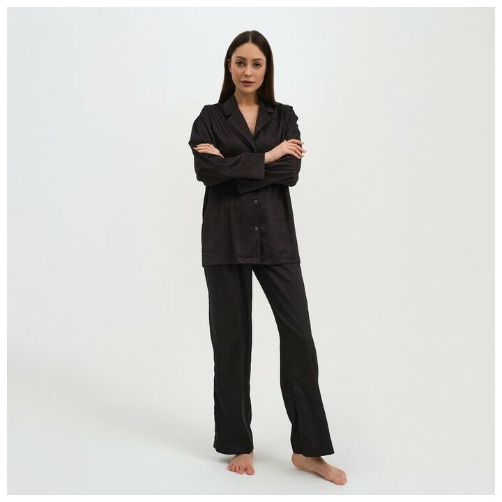 Пижама Kaftan, рубашка, брюки, длинный рукав, размер 48, черный - фотография № 10