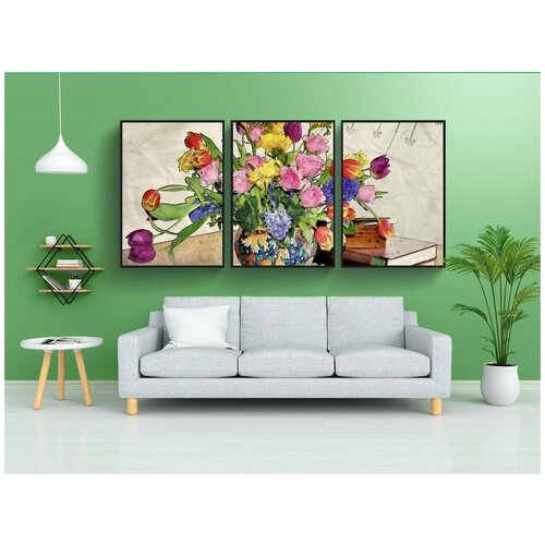 фото Набор модулных постеров для интерьера "цветок, закрытый, стол" 60x90 см. в тубусе, без рамки lotsprints