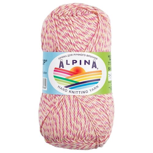 Пряжа Alpina LOLLIPOP 100% хлопок №02 желтый-розовый-персиковый-малиновый - 10 мотков по 50 г пряжа alpina lollipop 100% хлопок 10 50 г 175 м 8 м 12 сиреневый