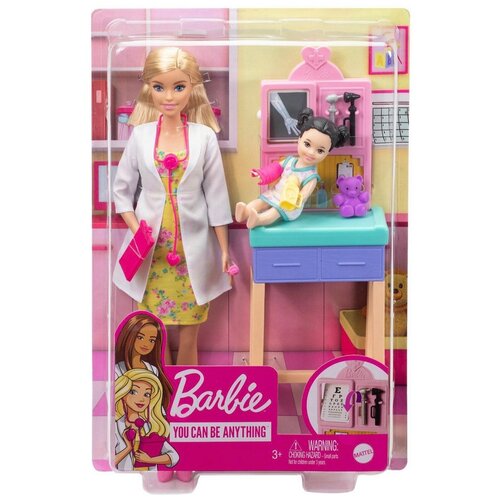 фото Набор игровой barbie кем быть? профессии детский доктор врач педиатр блондинка gtn51