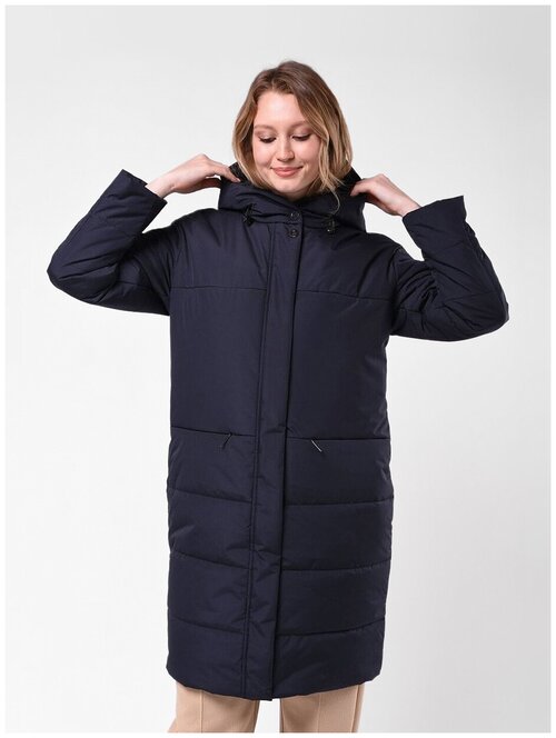 Куртка  Maritta Malora, демисезон/зима, удлиненная, силуэт полуприлегающий, капюшон, карманы, размер 46, синий