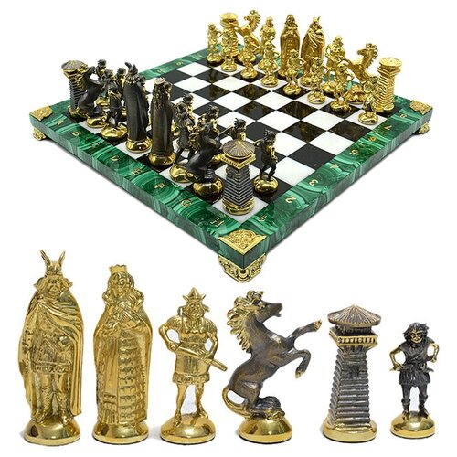 фото Радугакамня шахматы подарочные из малахита "викинги" 335*335*25мм
