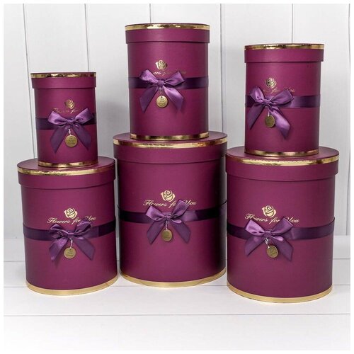 фото Набор коробок цилиндр, золотая роза, сливовый, 21*21*25 см, 6 шт. дон баллон