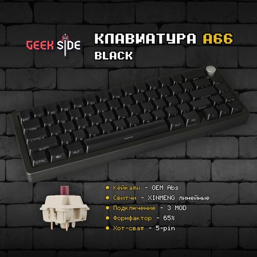 Механическая клавиатура Technology A66 Black черная Gasket Mount Sugar65 GMK67 ABS Double-Shot кейкапы 3MOD с крутилкой 1365000₽