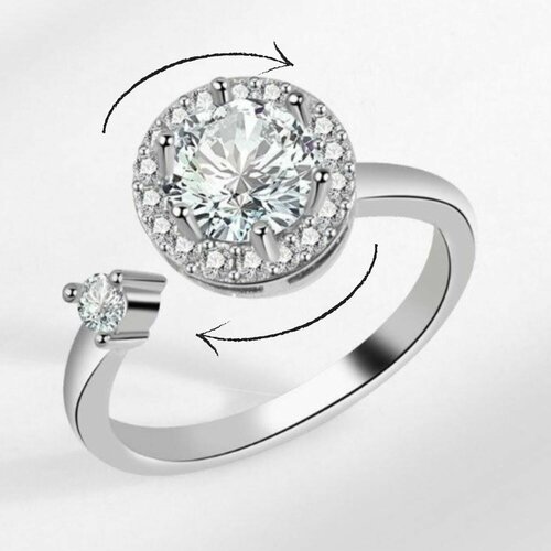 фото Кольцо вращающееся кольцо антистресс; кольцо спиннер;, искусственный камень, безразмерное, бесцветный, серебряный