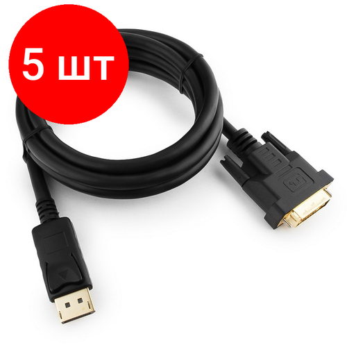 Комплект 5 штук, Кабель DisplayPort - DVI, М/25М, 1.8 м, экр, Cablexpert, чер, CC-DPM-DVIM-6 комплект 50 штук кабель vga vga м м 1 8 м фер экр cablexpert чер cc ppvga 6b