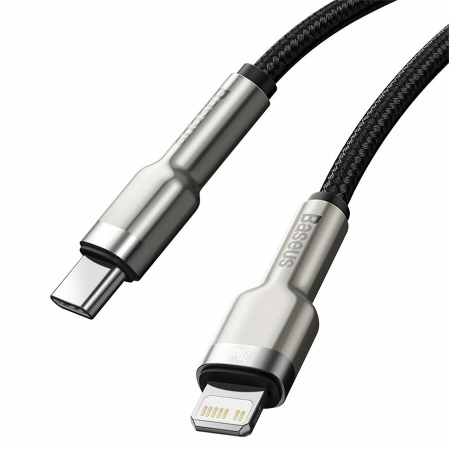 Кабель для айфон USB-C BASEUS Cafule Series Metal Type-C - Lightning, 4A, 20W, 2 м, черный — фото 1