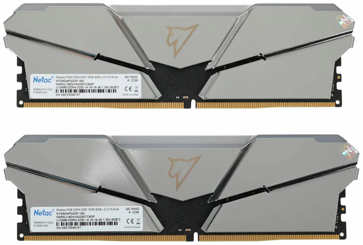 Оперативная память Netac DDR4 16GB 2x8GB 3200Mhz Shadow Silver RGB (NTSRD4P32DP-16S)