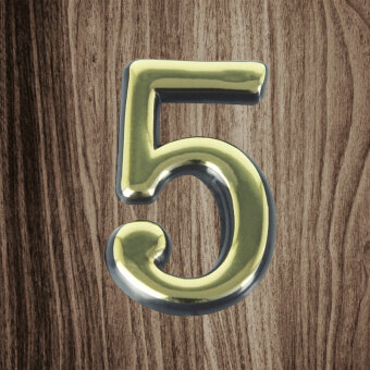 Номер дверной самоклеющийся (цифра на входную дверь), цифра 5, золото, пластик TRODOS