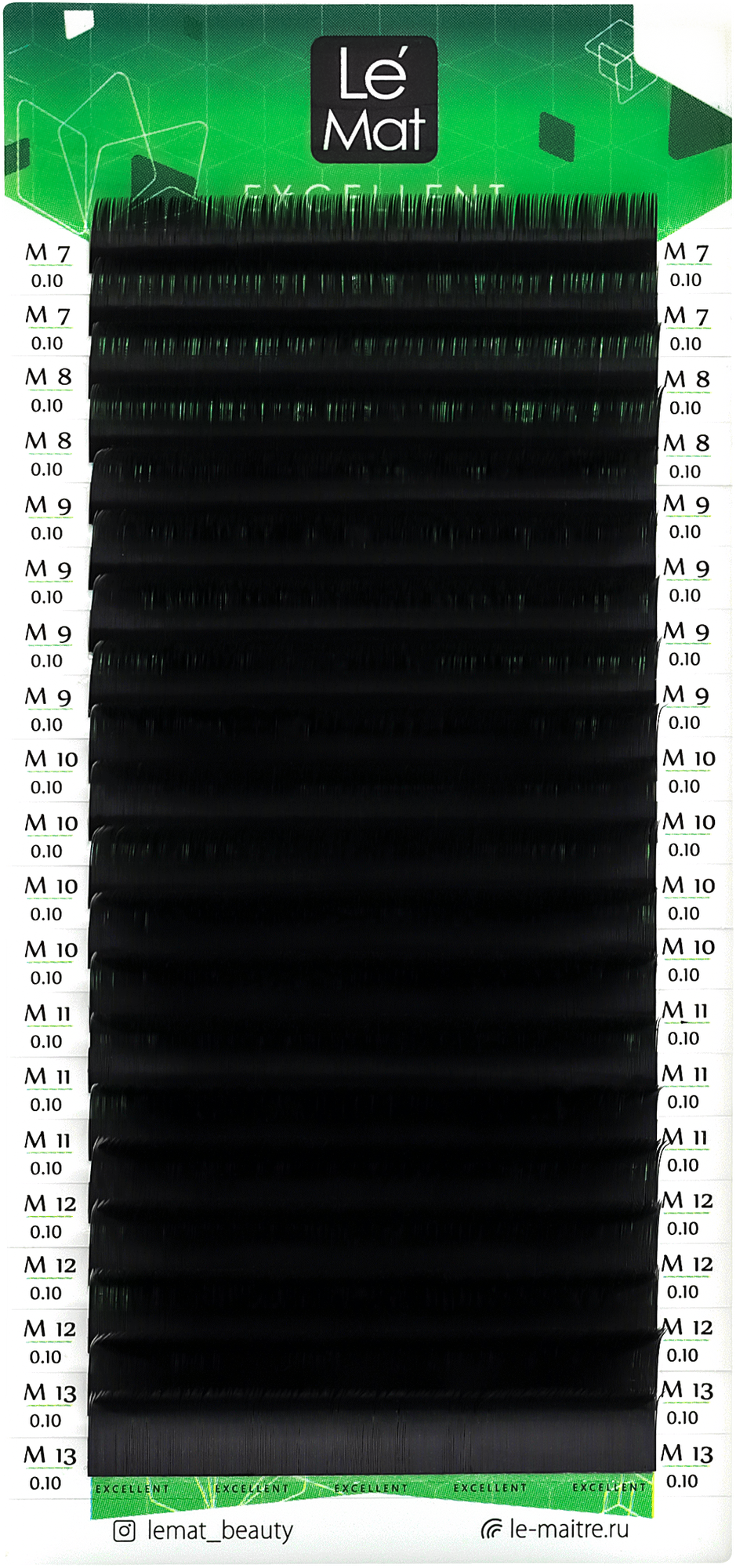 Ресницы черные Le Mat 'Excellent' mix M 0.10 7-13 mm (20 линий)