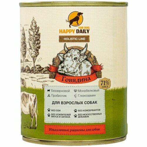 Корм влажный Happy Daily Holistic line для взрослых собак с говядиной 340 гр 315₽