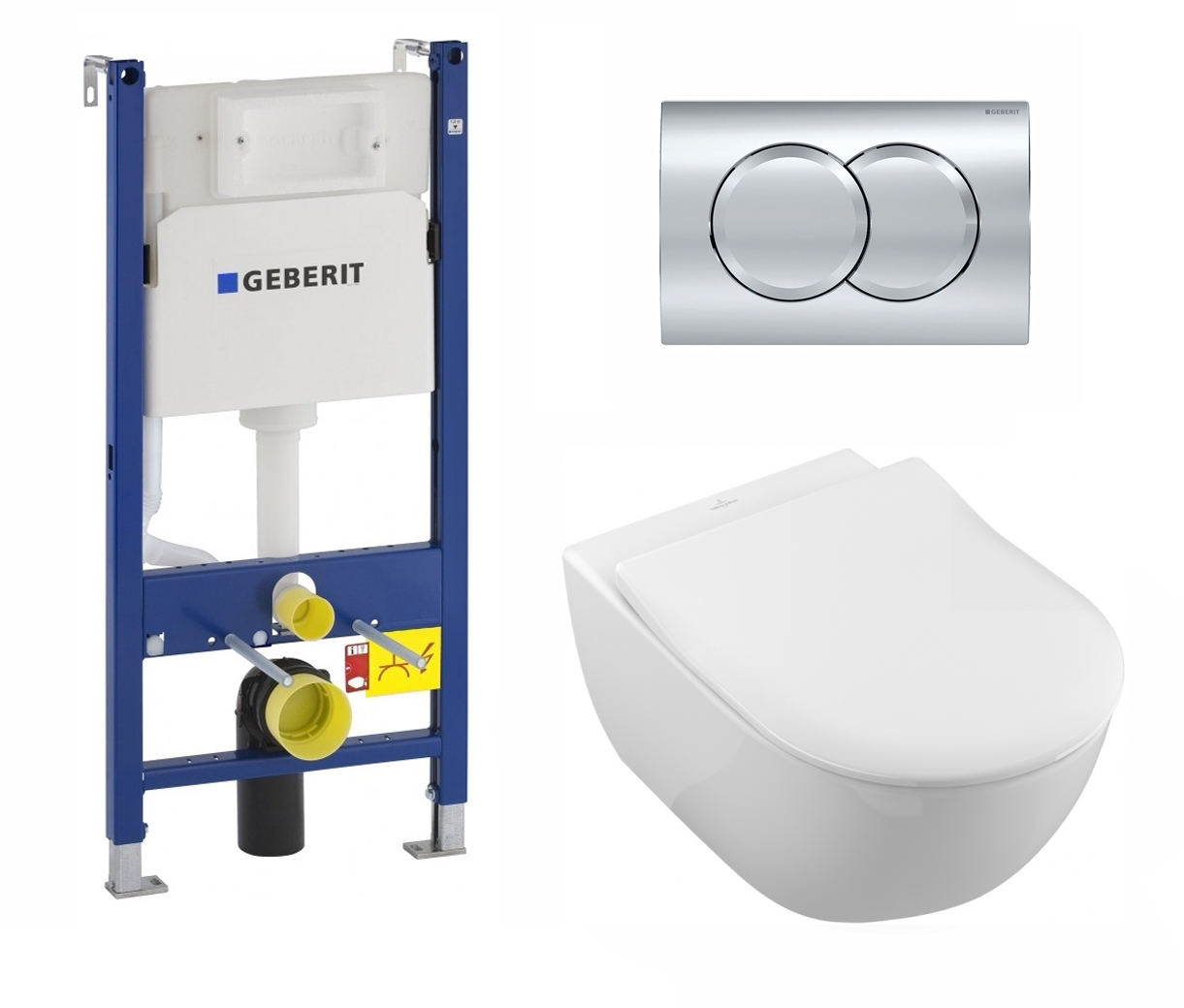 Комплект 3 в 1 инсталляция Geberit Duofix + Унитаз подвесной Villeroy & Boch Subway 2.0 5614R201 белый + кнопка хром Delta01