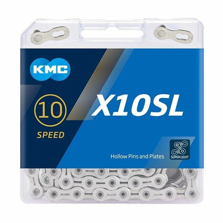 Цепь для велосипеда KMC X10SL 1/2" x 11/128", 10 скор, 114 звеньев, серебристая