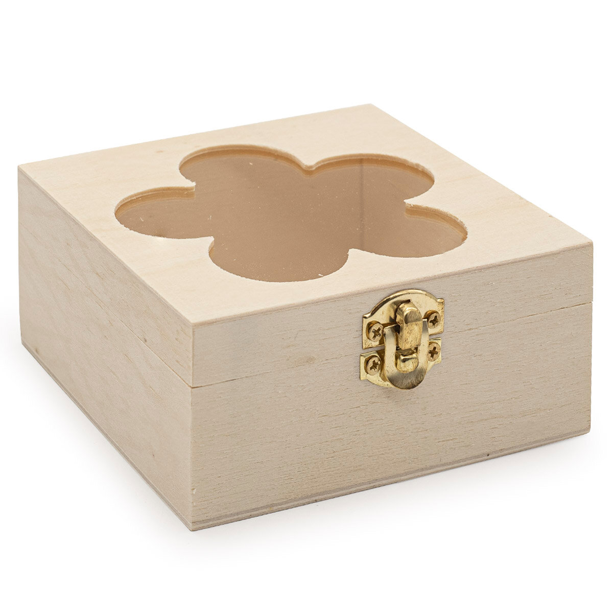 фото LYE015978 Шкатулка деревянная с окном в виде цветочка (фанера из тополя/оргстекло), 10*10*5см