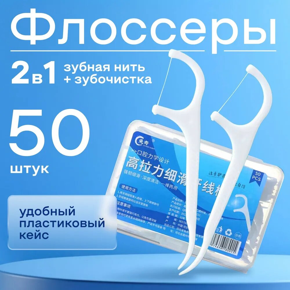 Зубная нить "Флоссер", для ежедневного ухода, гипоаллергенная, защита от кариеса, удобные и прочные! в пластиковом боксе