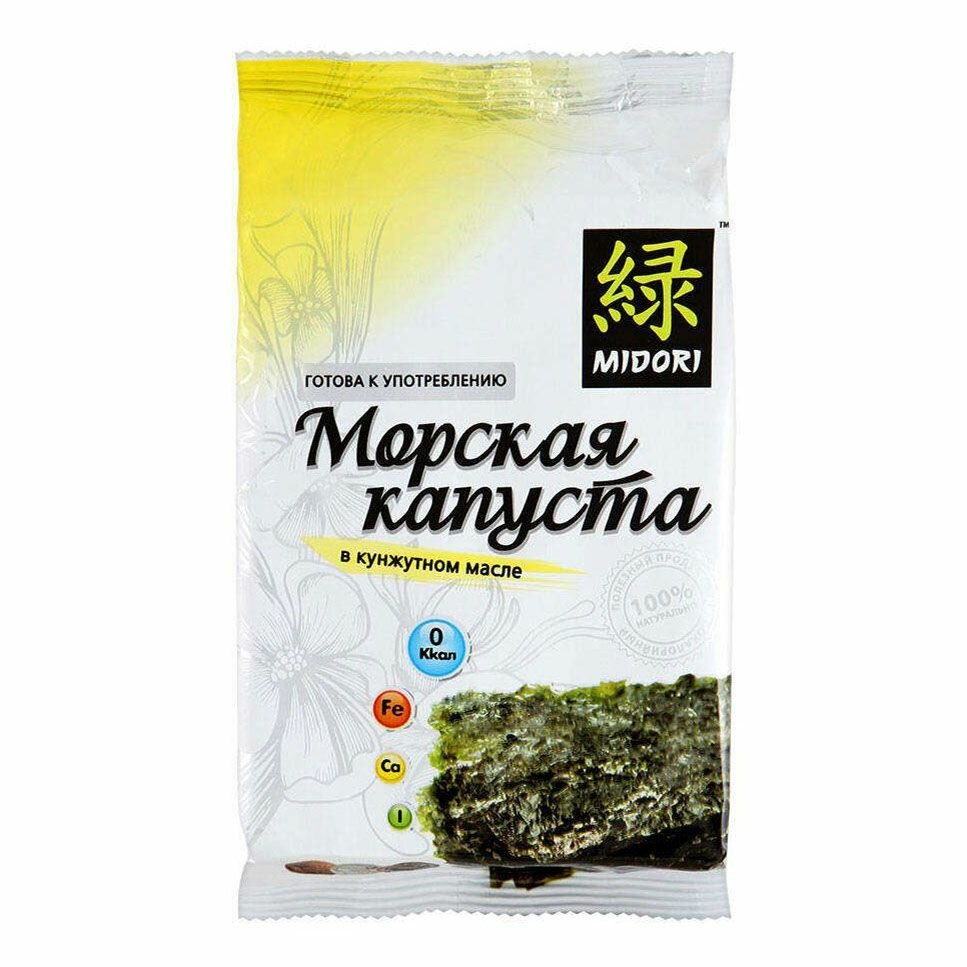 Морская капуста Midori обжаренная листы в кунжутном масле 5 г