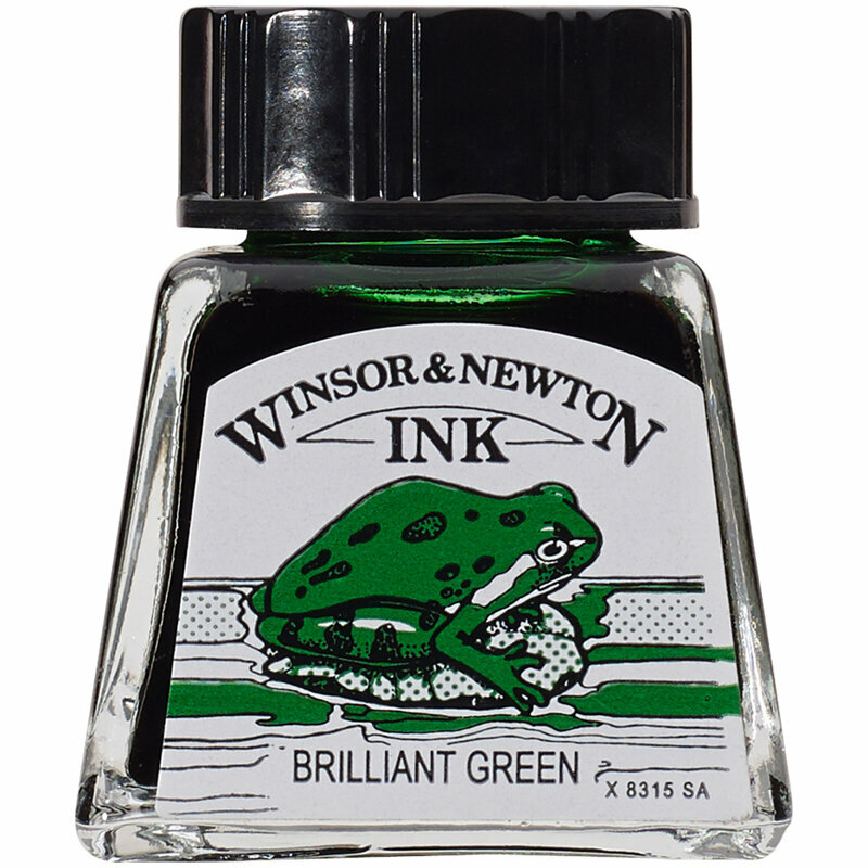 Тушь Winsor&Newton для рисования, бриллиант зеленый, стекл. флакон 14мл, 317112rf