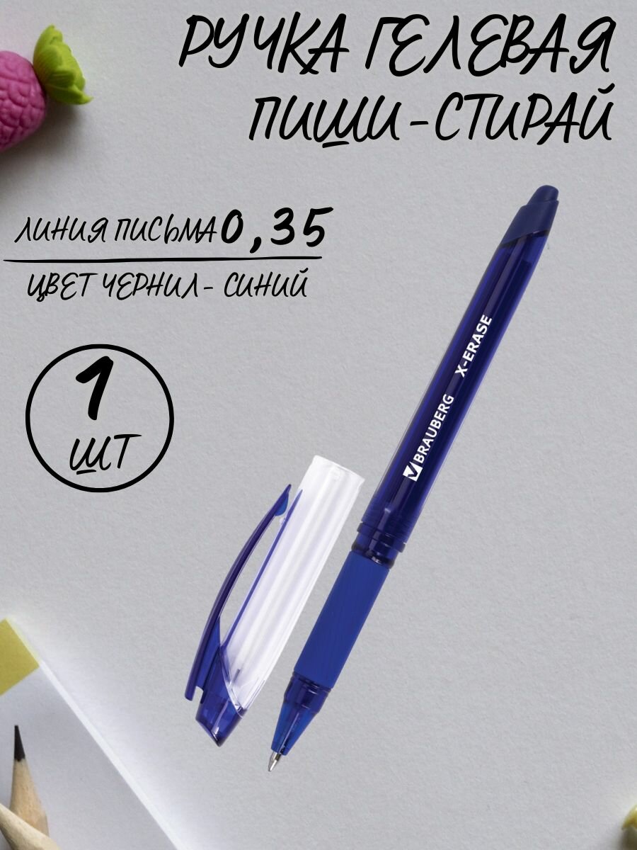 Ручка стираемая гелевая BRAUBERG Repeat Color синяя 0,5 мм, 1 шт - фото №1