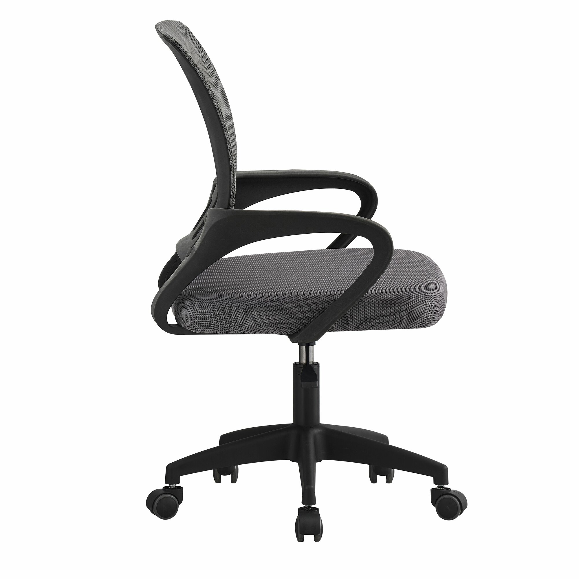 Офисное кресло мягкое со спинкой на колесиках СтулБержи, сетка, ткань, спинка и сиденье - серый, ручки и ножки - черный