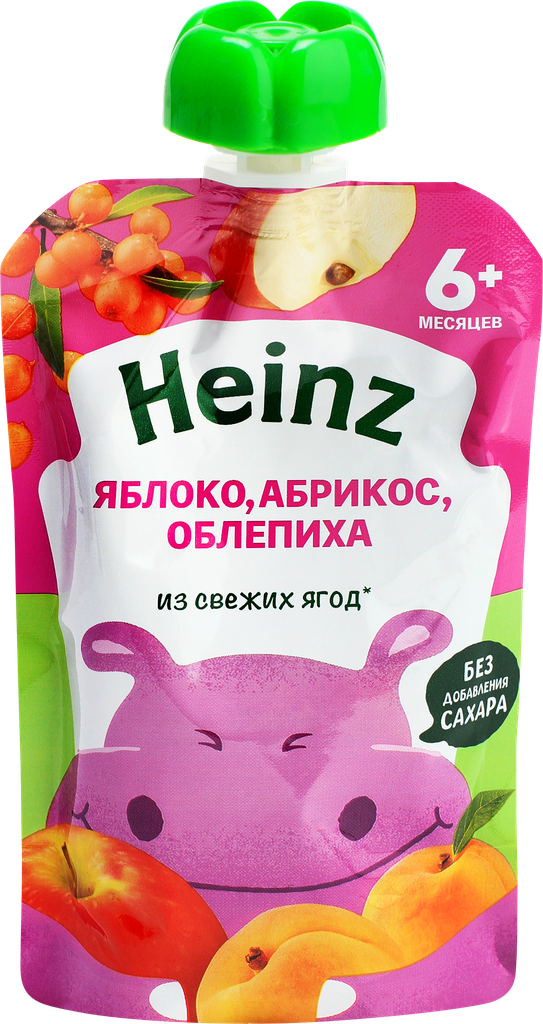 Пюре фруктово-ягодное HEINZ Яблоко, абрикос, облепиха, с 6 месяцев, 90г