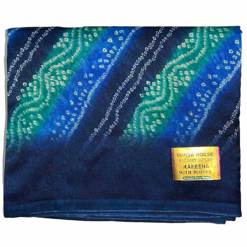 Сари ISHITA HOUSE, Kareena, с печатным принтом бандхани, цвет синий (Size: Onesize, с отрезом для блузы), 1 шт.