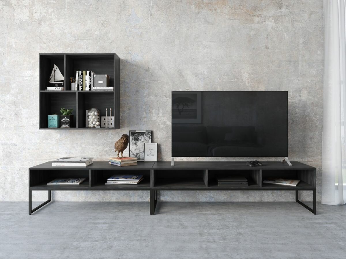 фото Стенка в гостиную Айсберг Лофт Черный/северное дерево темное