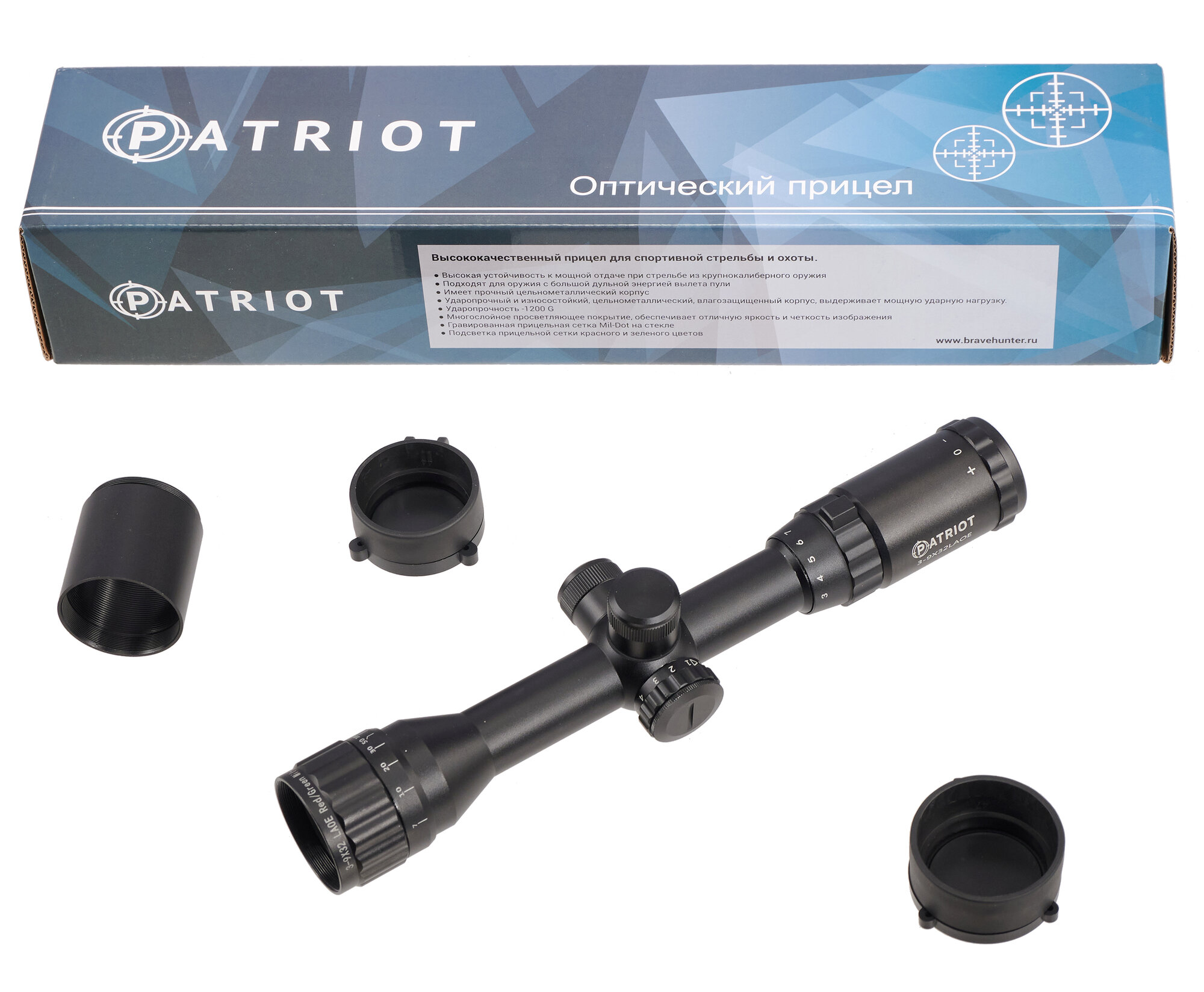 Оптический прицел Patriot P3-9x32 LAOE Mil-Dot (подсветка, 25.4 мм BH-PT393AOE)