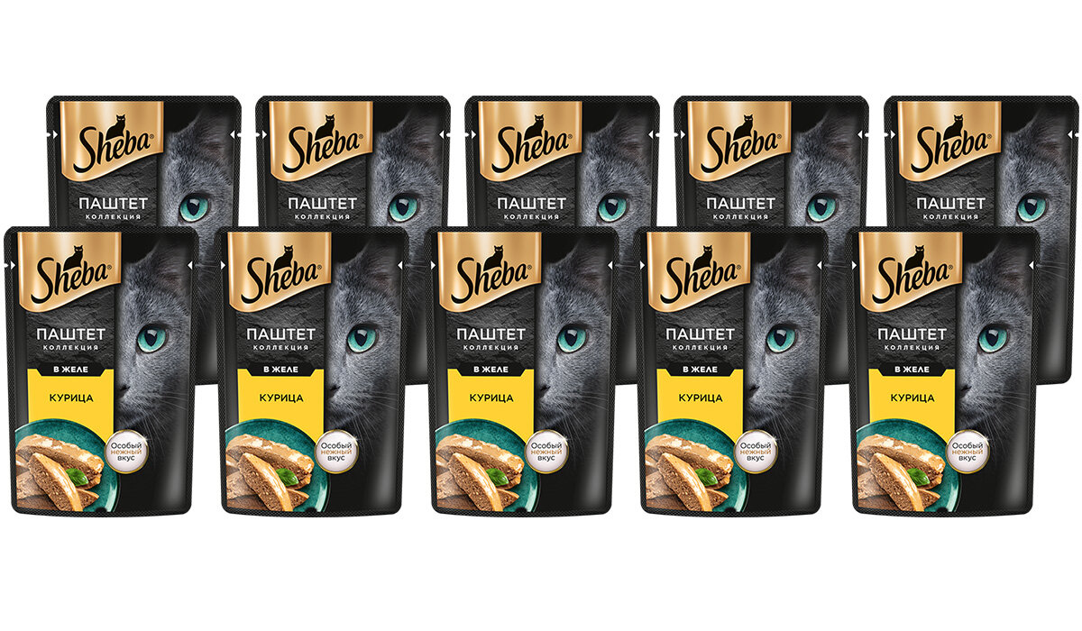 Влажный корм Sheba для взрослых кошек паштет с курицей пауч, 75 гр х 10 шт