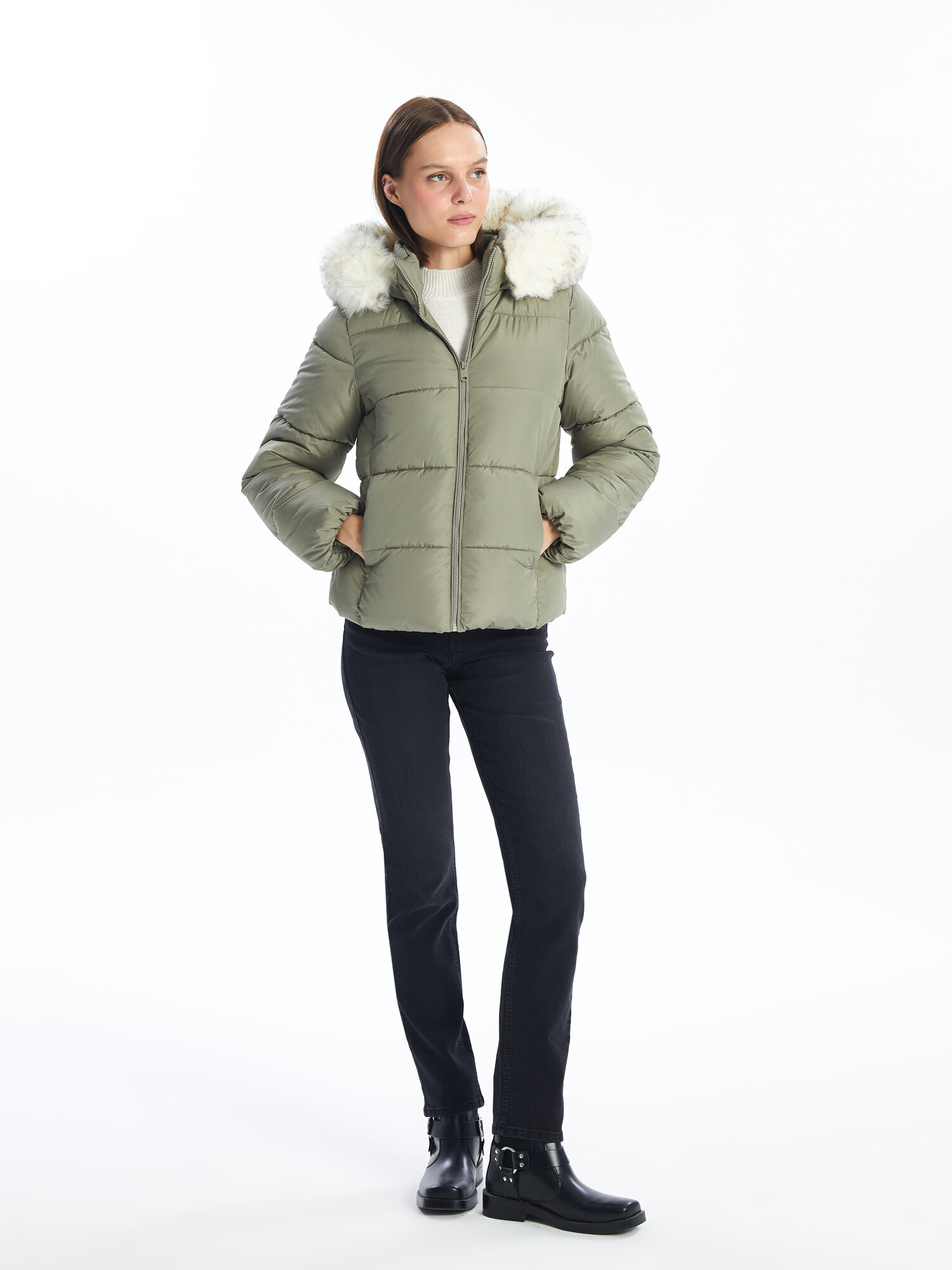 Пуховик LC Waikiki, размер 38, светлый хаки — фото 1