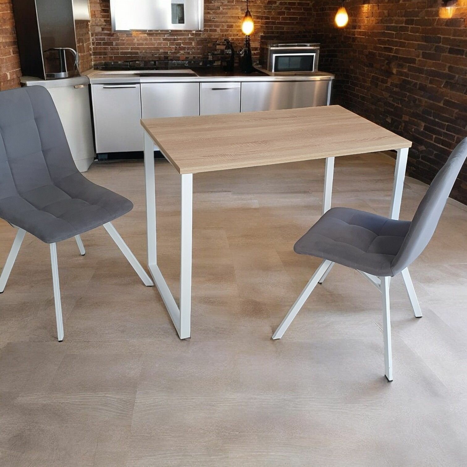 Стол лофт обеденный Дуб 110*60 см. Ножки лофт белые