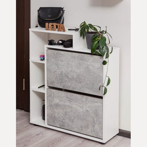 Изображение товара Обувница Letta Ultra Plus вертикальная 2 секции Белое тисн./Ателье светлое