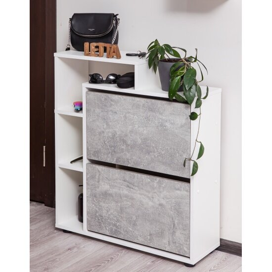 Обувница Letta Ultra Plus вертикальная 2 секции Белое тисн./Ателье светлое